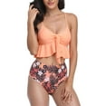 thumbnail image 5 of RYDCOT Women's Bikini Sets Two Piece Swimsuits High Waisted Ruffle Flounce Tummy Control Preppy Bathing Suit Bottoms 2024 Vacation Outfits, 5 of 8