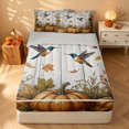 thumbnail image 2 of Homewish Rustic Hummingbird Pumpkin Zipper Twin Comforter Sets with Fitted Sheet and 2 Pillowcases, Chic Sunflower Zipper Bedding Set, White Orange Blue, Gray Reversible, 2 of 7