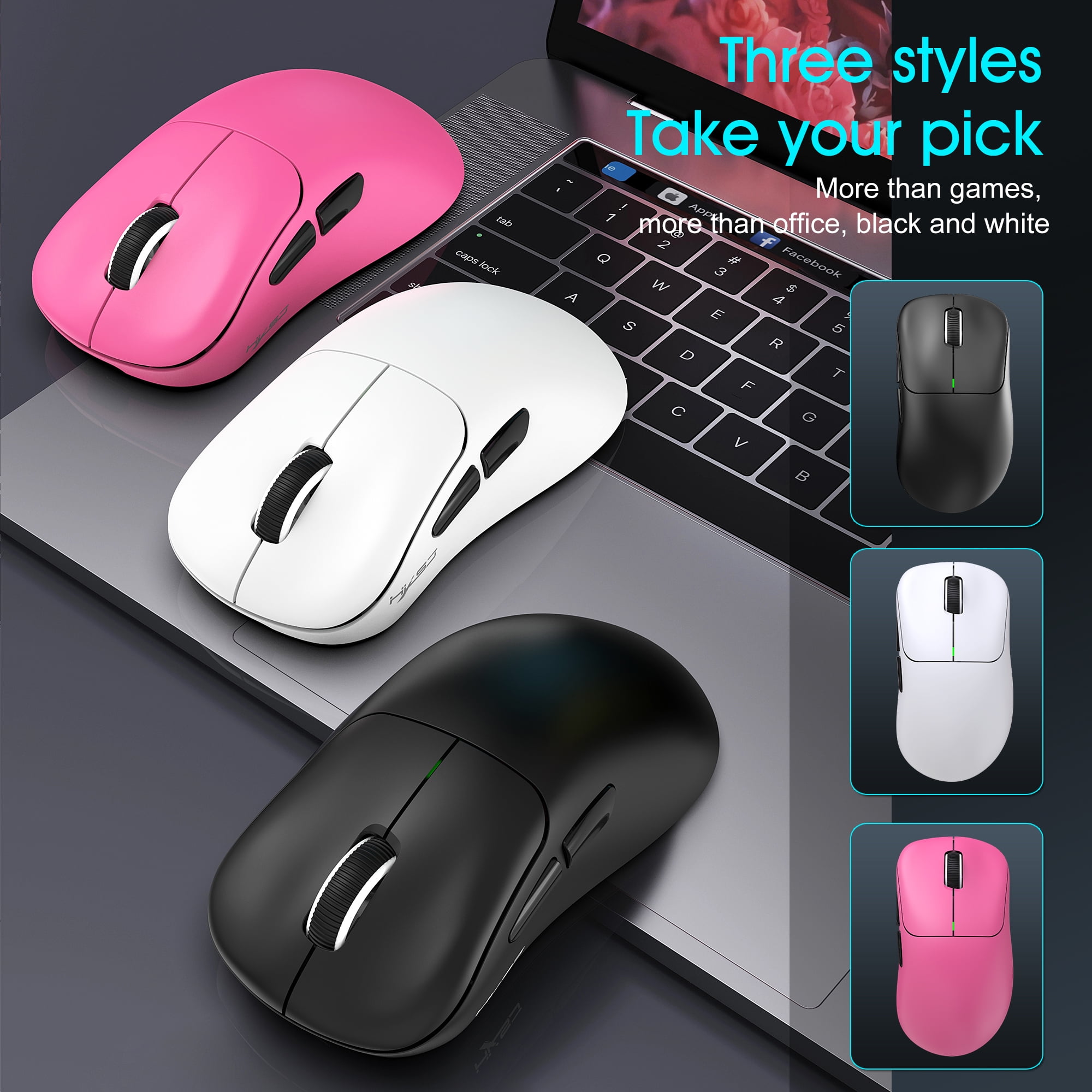 Wireless Gaming Mouse with 57g Lightweight Design,10000DPI,3 Mode USB-C/2.4G/Dual Bluetooth 5.3,Portable Rechargeable Mouse for PC/Mac/Laptop Gamer/Black