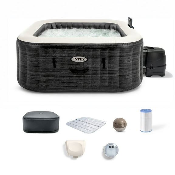 Intex PureSpa Greystone Deluxe 4 Person Inflatable Hot Tub Square Spa, 69" x 28"