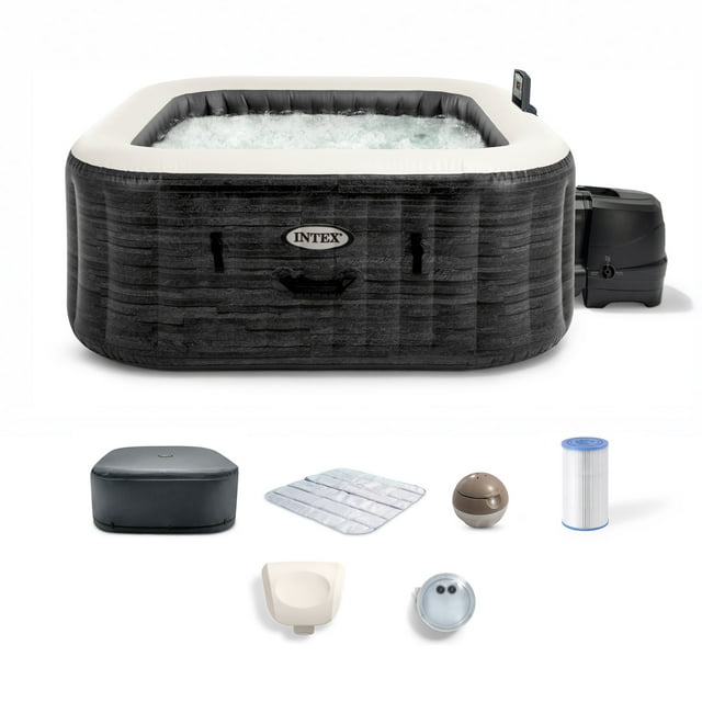 Intex PureSpa Greystone Deluxe Spa Gonflable Carré pour 4 Personnes, 69 Pouces x 28 Pouces