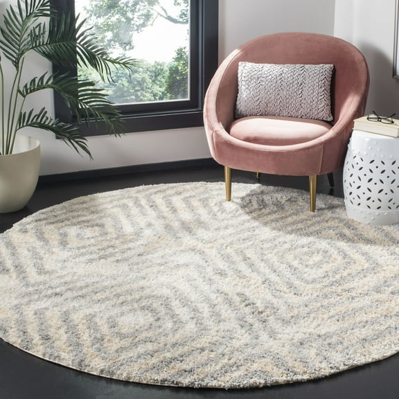 SAFAVIEH Berber Avery Geometric Shag Area Rug, Cream/Gray, 8' x 8' Round