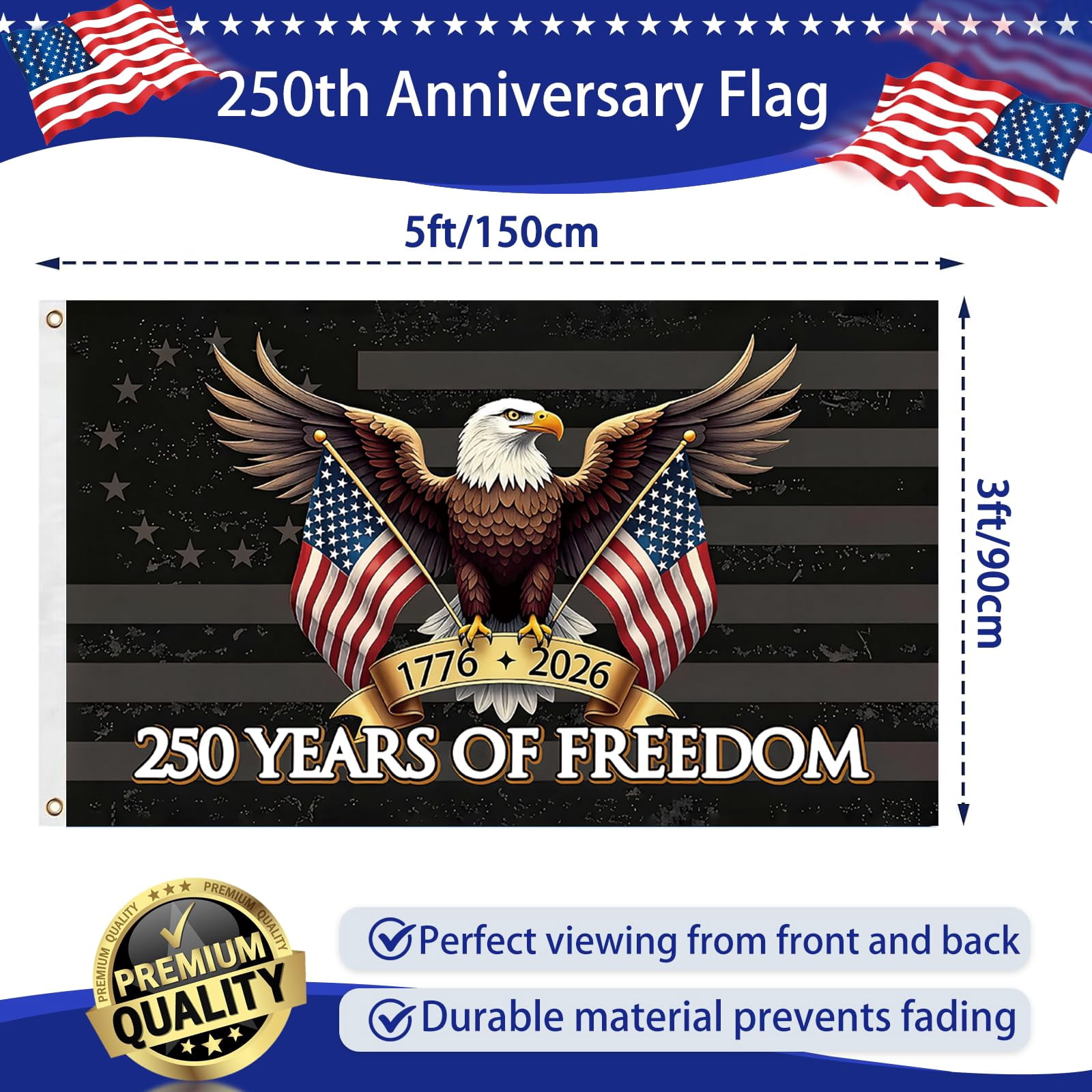 250 Year American Anniversary Flag 250th Anniversary Usa Flag Patriotic 4th of July Independence Day 1776-2026 Yard Flags For Outside 3x5 Ft Outdoor Banner Decorations