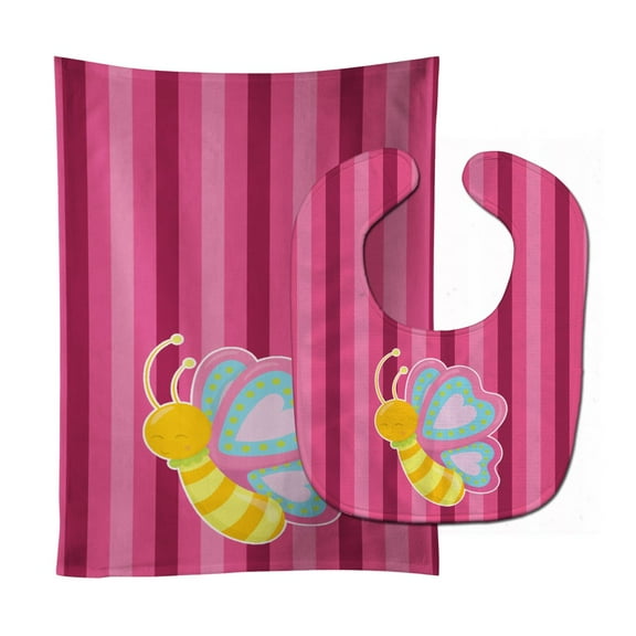 Butterfly Pink Baby Bib and Burp Cloth