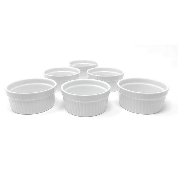 Furmaware White Porcelain Ramekins Set: 6-Piece Baking & Serving Individual Ramekin Bowls| Sturdy & Classy No Odor & Easy To Clean Ramekin Cups| Decorative Souffl, Sauce (3oz)