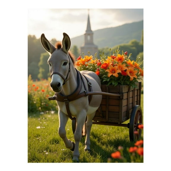 Diamond Art Kit for Adults, Donkey Cart With Vibrant Flowers Diamond Painting for Adults Beginners, DIY Diamond Art Painting Kits, 5D Diamond Painting Crafts for Home Decor 12x16 Frameless