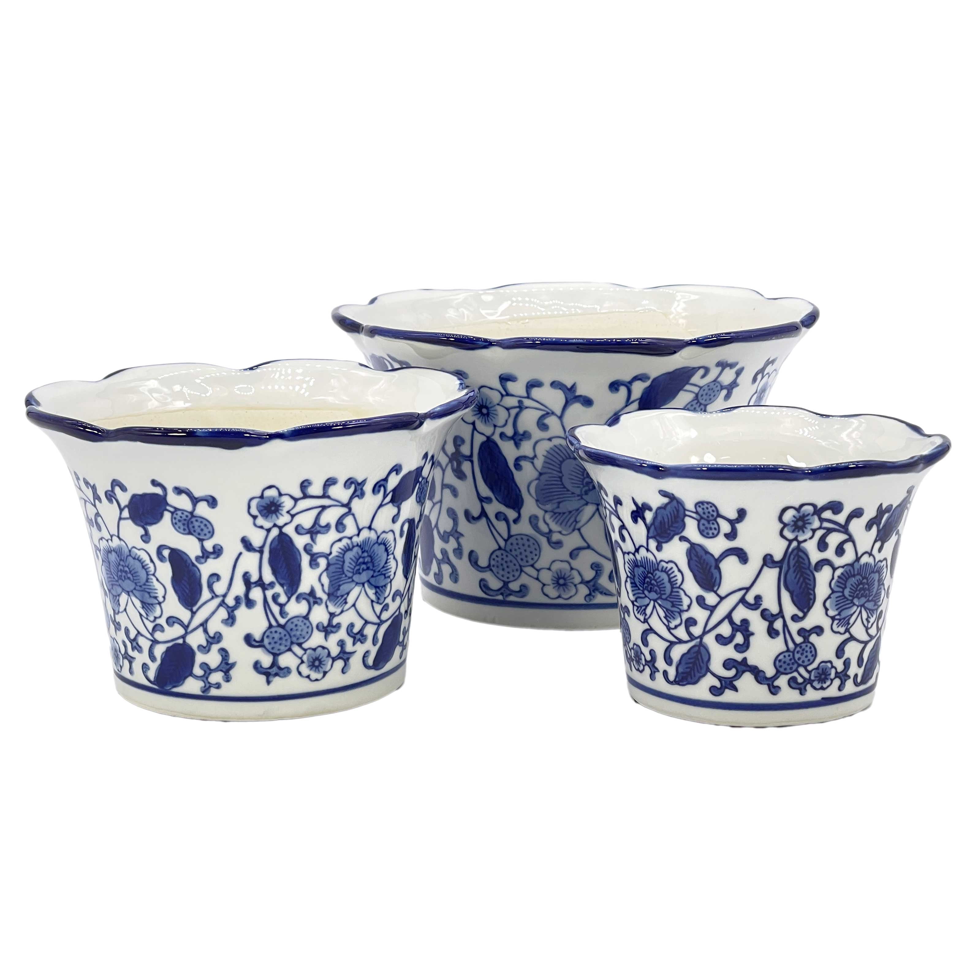 Galt International Set of 3 - 4.5"/6"/8" Ceramic Chinoiserie Planter Pot Set