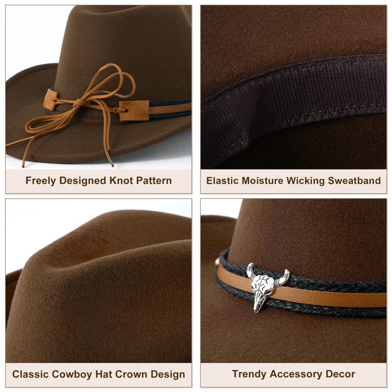 Wowstyle Brown Cowboy Hat for Adults Unisex Felt Western  display picture 2
