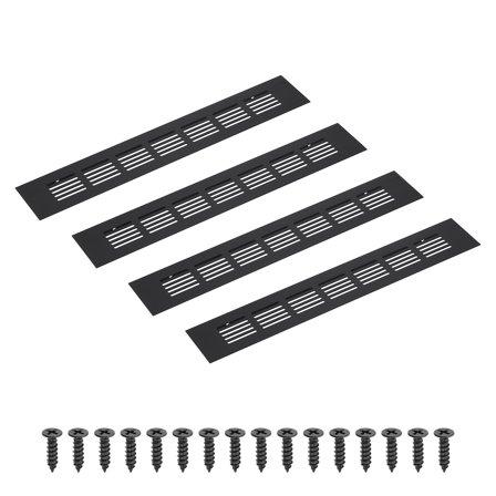 Uxcell 12 x 2 Inch Rectangle Ventilation Grille, 4PCS Aluminum Air Vent Cover, Black