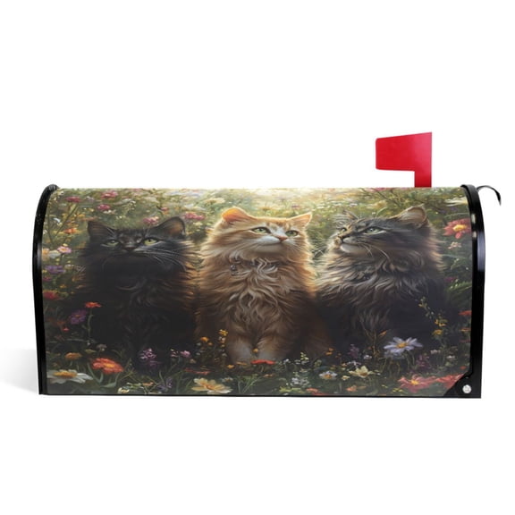 Ryvnso Mailbox Cover Cats in Floral Magnetic Mailbox Wrap Standard Size 21x18 Inch