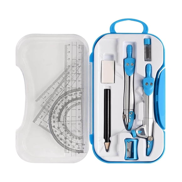 pitrice Math Geometry Kit Compass Set Protractor Tool Classroom Geometry Triangle Ruler School Teachers Blue