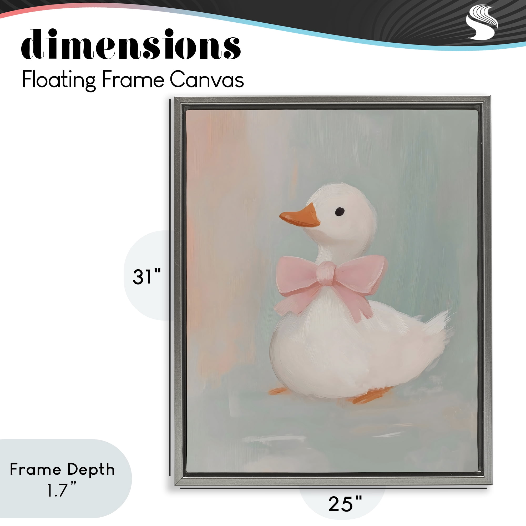 Stupell Industries Duckling Portrait with Bow Gray Framed Floater Canvas Wall Art, design by The Prints Vibe