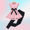 thumbnail image 2 of mgoYE Girl Clothes Size 10-12 Tween Girls Clothes Summer 2 Piece Outfit Set Ruffle Cami Top Wide Leg Pants(Pink,9-10 Years), 2 of 9