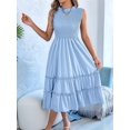 thumbnail image 4 of Women's Sleeveless Smocked Ruffle Neck Tiered Casual Flowy Midi Dress Light Blue S, 4 of 10