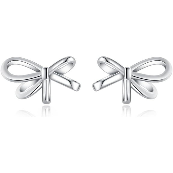 Solid 925 Sterling Silver Bow Stud Earrings for Women Teens Small Ribbon Stud Earrings Bowknot