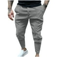 thumbnail image 1 of Pantalones largos para hombre, elásticos, de color liso, con cremallera, múltiples bolsillos, cintura elástica, cordón ajustable, de poliéster., 1 of 8