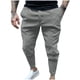 thumbnail image 1 of Pantalones largos para hombre, elásticos, de color liso, con cremallera, múltiples bolsillos, cintura elástica, cordón ajustable, de poliéster., 1 of 8