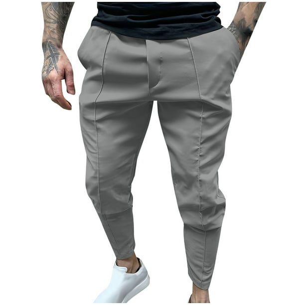 Pantalones largos para hombre, elásticos, de color liso, con cremallera, múltiples bolsillos, cintura elástica, cordón ajustable, de poliéster.