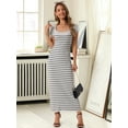 thumbnail image 4 of DARING DIVA Bodycon Ribbed Knit Striped Square Neck Slim Fit Dress S Grey, 4 of 7