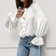 thumbnail image 5 of Sudadera con capucha larga,Blusa con volantes y lazo para mujer, cuello en V y mangas acampanadas, tejido suave y transpirable, camisa informal de manga larga para uso diario y en casa, sopatenor, 5 of 8