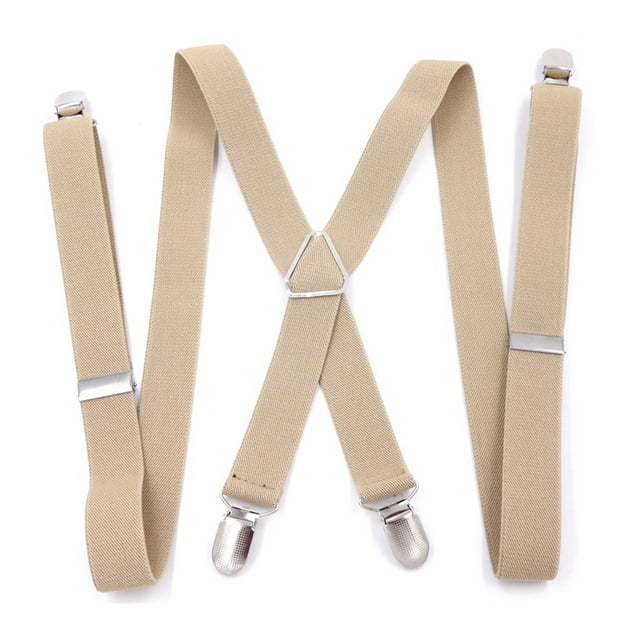 Qarigey Tirante para pantalones con 4 pinzas Elástico para pantalones Brace Clip para cinturón Accesorios de disfraces Beige