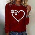 thumbnail image 2 of Womens Cute Long Sleeve Tops 2024 Fashion Crewneck Pullover Heart Dog Paw Pattern T-shirt Teen Girls Fall Winter Lounge Shirts, 2 of 5