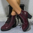 thumbnail image 2 of Womens Ankle Boots Vintage Pattern Leather Lug Sole Chunky Heel Dressy Lace up Zipper Fall Booties, 2 of 7