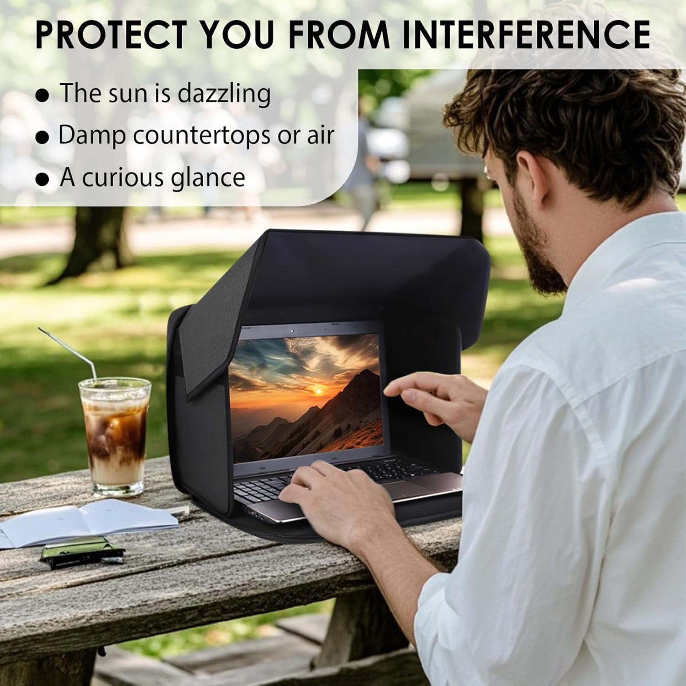 Laptop Sun Visor, EEEkit 12–14 inch Laptop Sleeve Sun Shade Bag, Foldable Hard Shell Protective Case for Outdoor Work