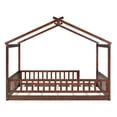 thumbnail image 4 of Jopath Full Size Floor Bed, Wood Bed with Slatted Base House Bed Frame with Fence for Kids Teens Girls Boys Walnut, 4 of 8