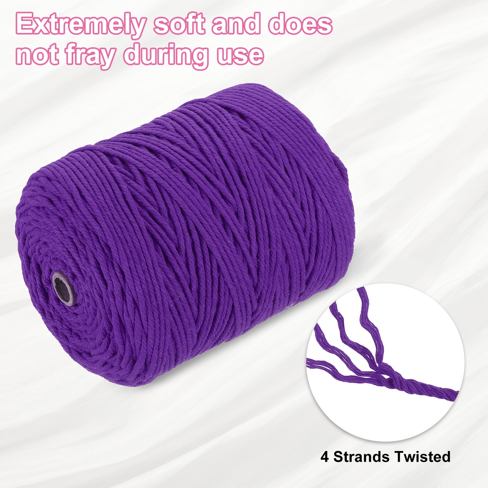 Uxcell Natural Macrame Cord 3mm x 328 Yards 4 Strand Twisted Cotton Macrame Rope for DIY Knitting Plant Wall Hanger Dreamcatcher, Deep Purple