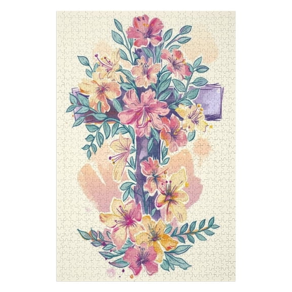Puzzles for Adults 300 Pieces - Easter Morning Resurrection With Cross Flowers Funny Puzzle - Unique Brain Teaser, for Puzzle Enthusiasts
