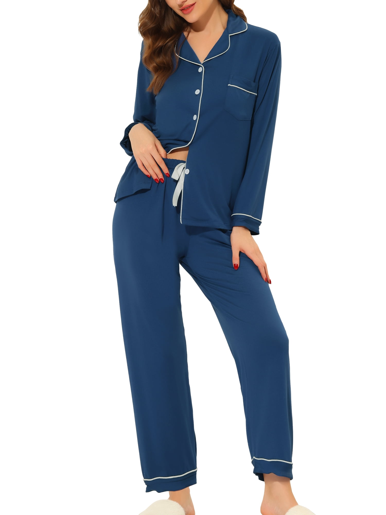 Unique Bargains Women's Pajama Sleep Shirt Nightwear Sleepwear Lounge Modal Pj Sets