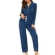 thumbnail image 2 of Pijamas de mujer INSPIRE CHIC, conjunto de ropa de dormir de modal con botones, mangas largas y pantalones, talla XS, color azul, 2 of 5