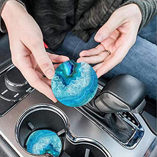 Small 2.56 Teal STARAMZ Car Coasters 2 Pack-Agate Car Cup Holder Coaster Absorbent Stoneware-Ceramic Coasters Auto Cup Holder Coaster for Women Car Accessories 