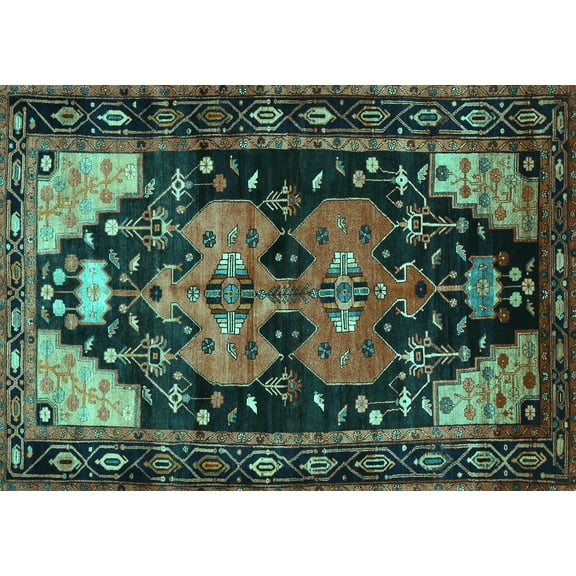 Ahgly Company Machine Washable Indoor Rectangle Persian Turquoise Blue Traditional Area Rugs, 5' x 7'