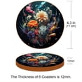thumbnail image 3 of Fragmented Flowers Cool Round Microfiber Leather Coasters 6PCS - 11x11 cm/4.3x4.3 in - Set of Stylish Drink Mats for Home and Office, 3 of 6