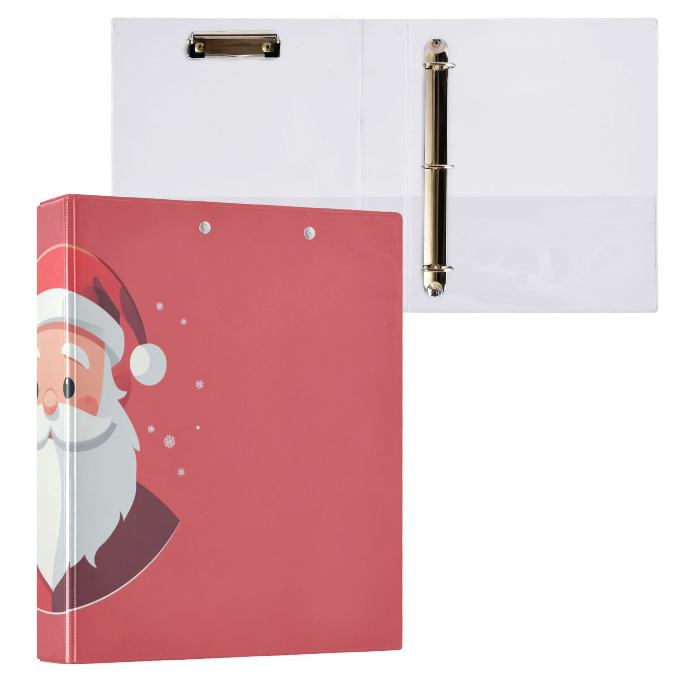 Cute Santa Claus Christmas 3 Ring Binders 1.5 inch Hardcover File Folders with Interior Pockets A4 Size Organizer for School Office Hospital