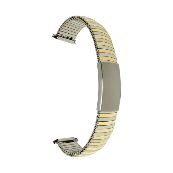 Bandini Two-Tone (Silver/Gold) Mens 18mm Stainless Steel Stretch Metal Replacement Expansion Watch Band, Metal Stretch Strap - Compatible with Traditional and Smart Watches, Adjustable Length