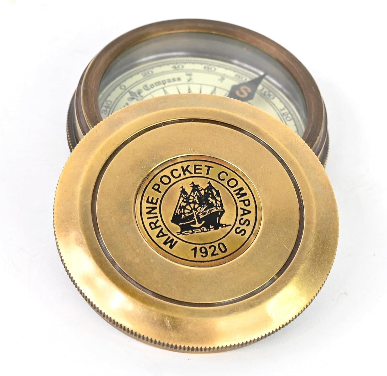 Marine Pocket Compass 1920, Vintage Brass Nautical Compass with Robert Frost Poem