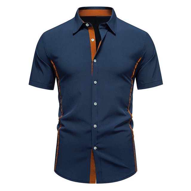 T-Shirt Homme Noir Col Rond T-Shirt Homme 2025 Chemise Décontractée Homme Mode Élégante Été Slim Manches Courtes Simple Boutonnage Col Rabattu