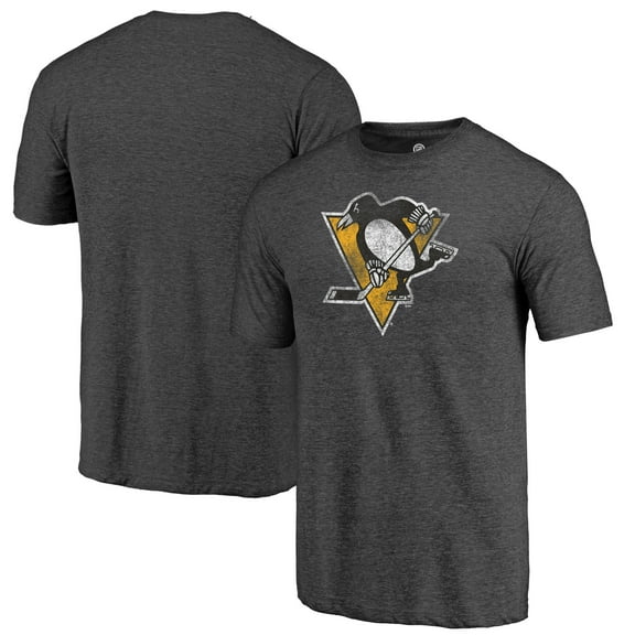 Men's Charcoal Pittsburgh Penguins Distressed Logo Tri-Blend T-Shirt
