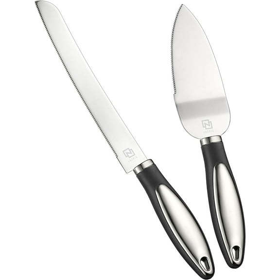 LUSHIG Wedding Cake Knife and Server Set with Non-Slip Rubber Handle, Stainless Steel Cake Cutter for Weddings, Anniversaries, Birthdays