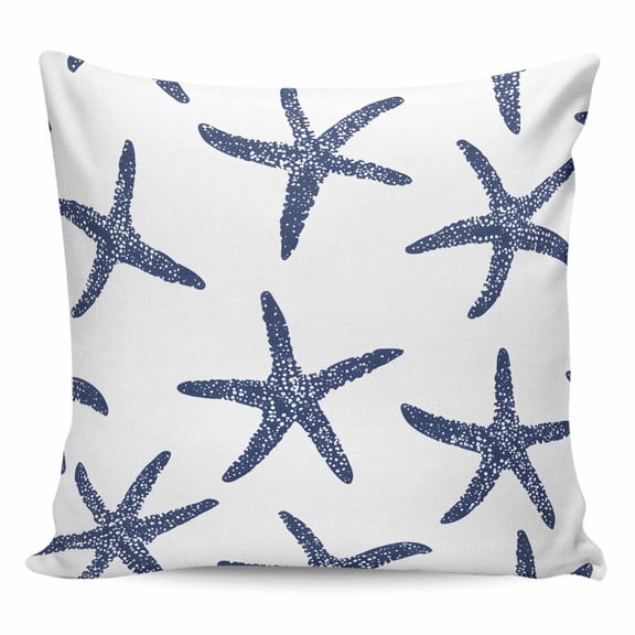 Throw Pillow Covers 16x16 Inch, Navy Blue Starfish Coastal Decorative Pillow Cases for Couch Sofa Bed, Nautical Summer Beach Ocean Cotton Linen Square Home Decor Pillowcases with Hidden Zipper