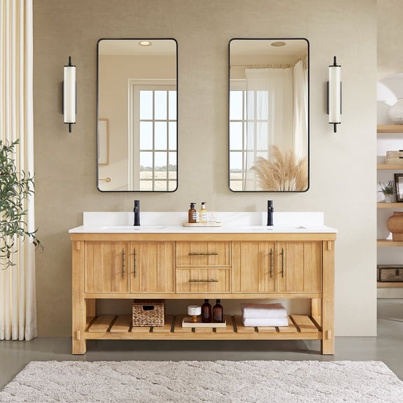 Paris 72" Double Bath Vanity in Acacia Classic Grey with White Quartz Stone Top