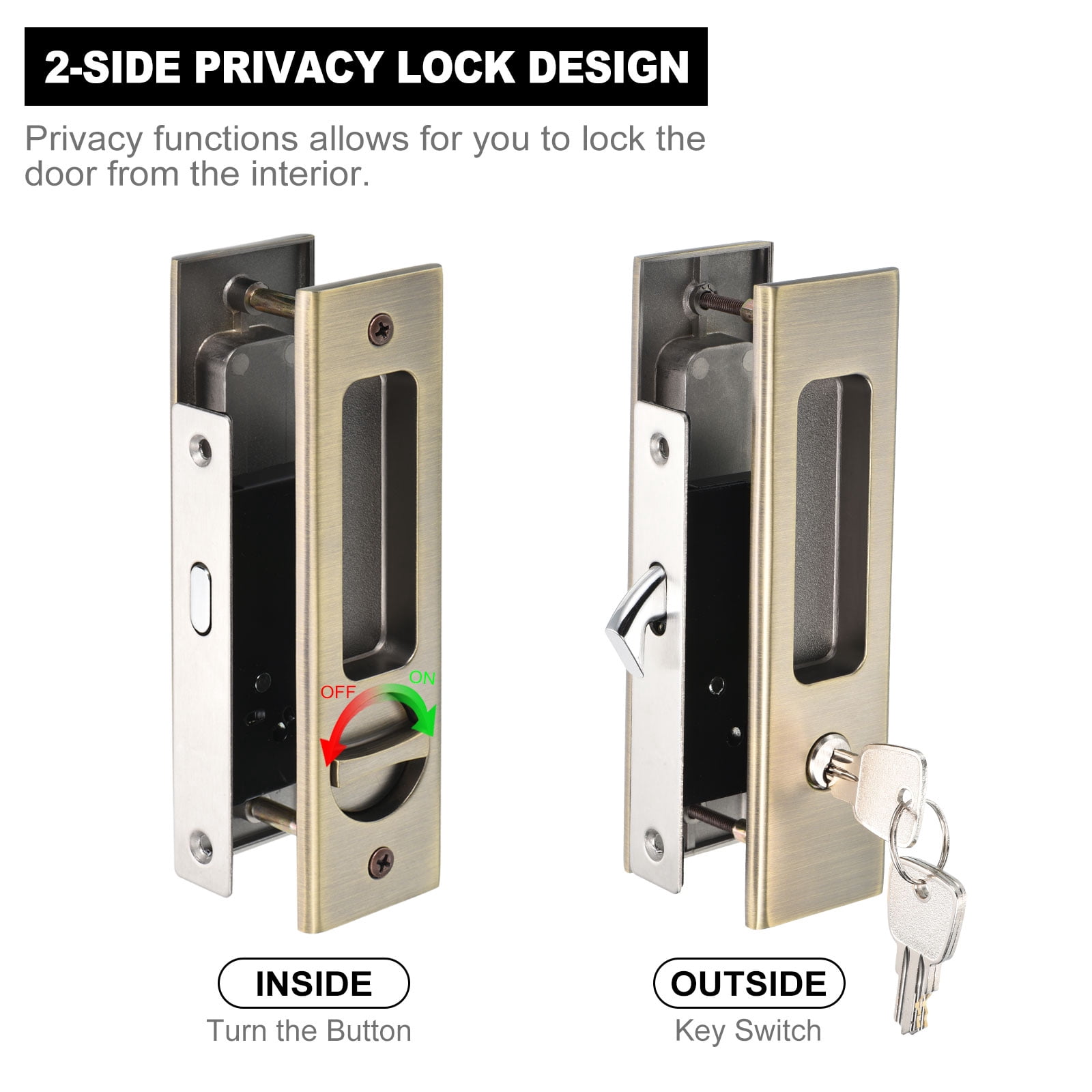 Unique Bargains Sliding Door Lock Invisible Recessed Handle Latch Door Hardware Lock Bronze