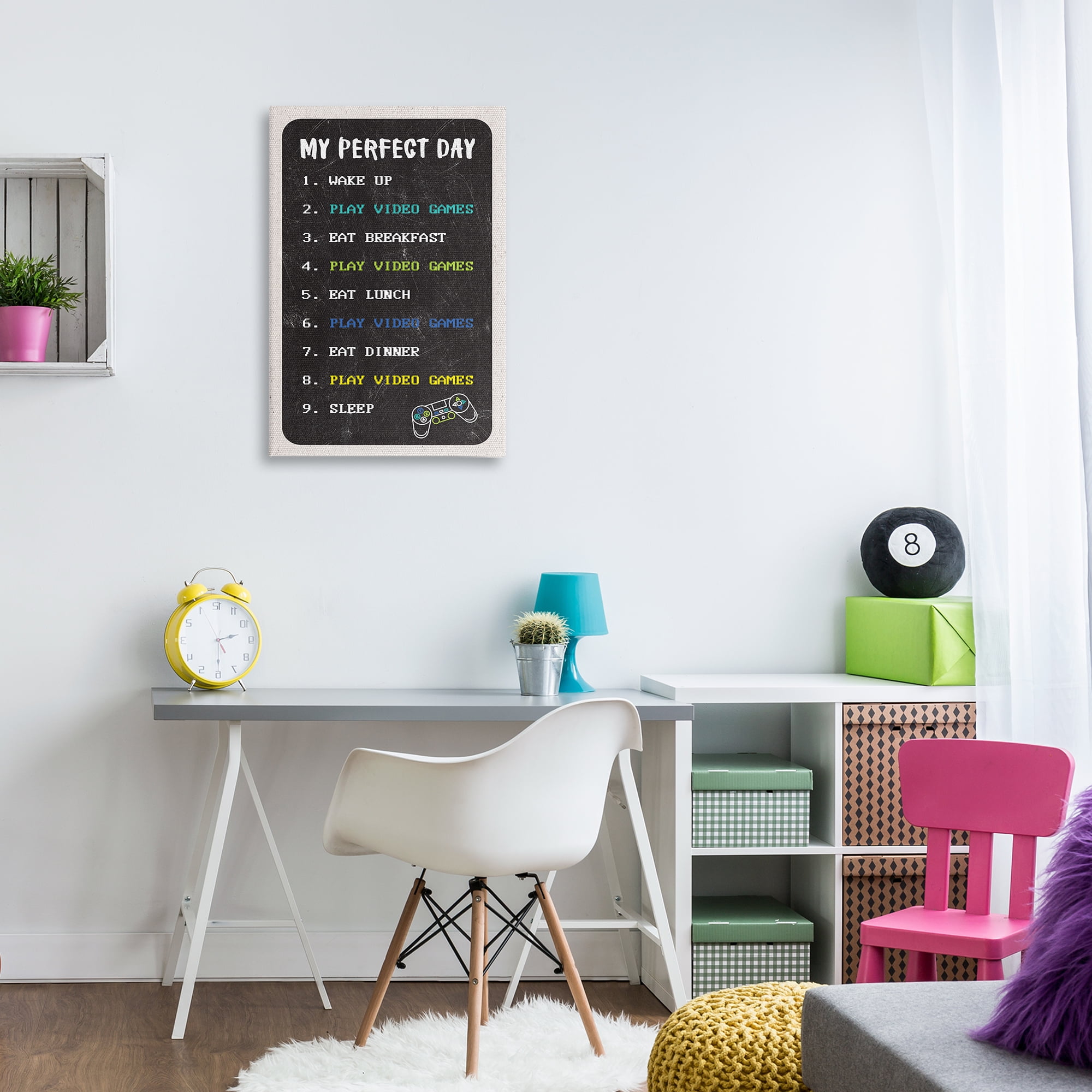 Stupell Industries Perfect Day Gamer Life Typography Painting Gallery Wrapped Canvas Art Print Wall Art, 20 x 30