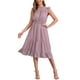 thumbnail image 1 of Vestido de gasa sin mangas para mujer Inspire Chic con cintura fruncida y estrellas metálicas doradas, vestido de fiesta en gris y rosa, talla S, 1 of 5