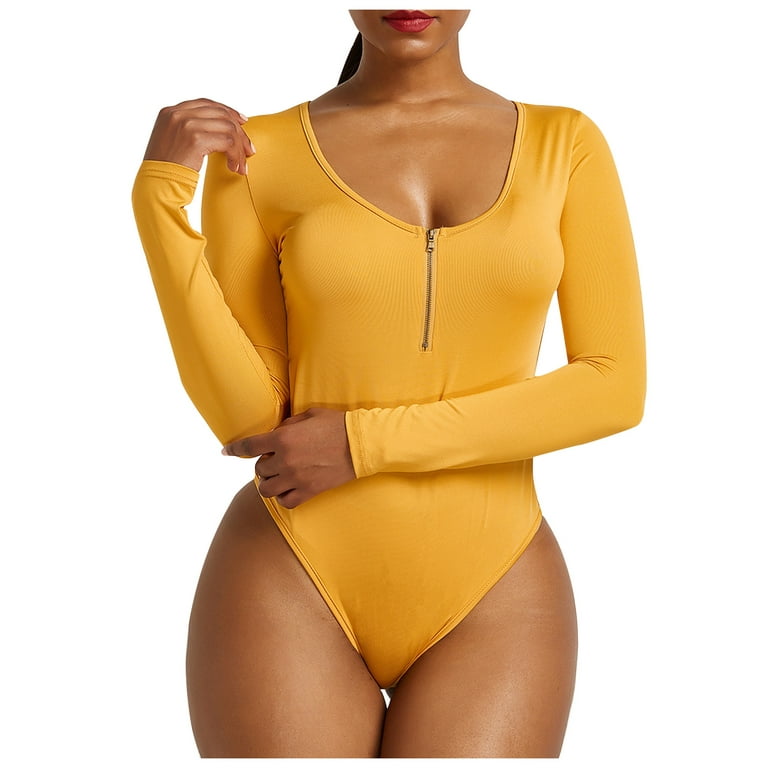 jsaierl Long Sleeve Bodysuit for Women Fashion Casual Solid Color