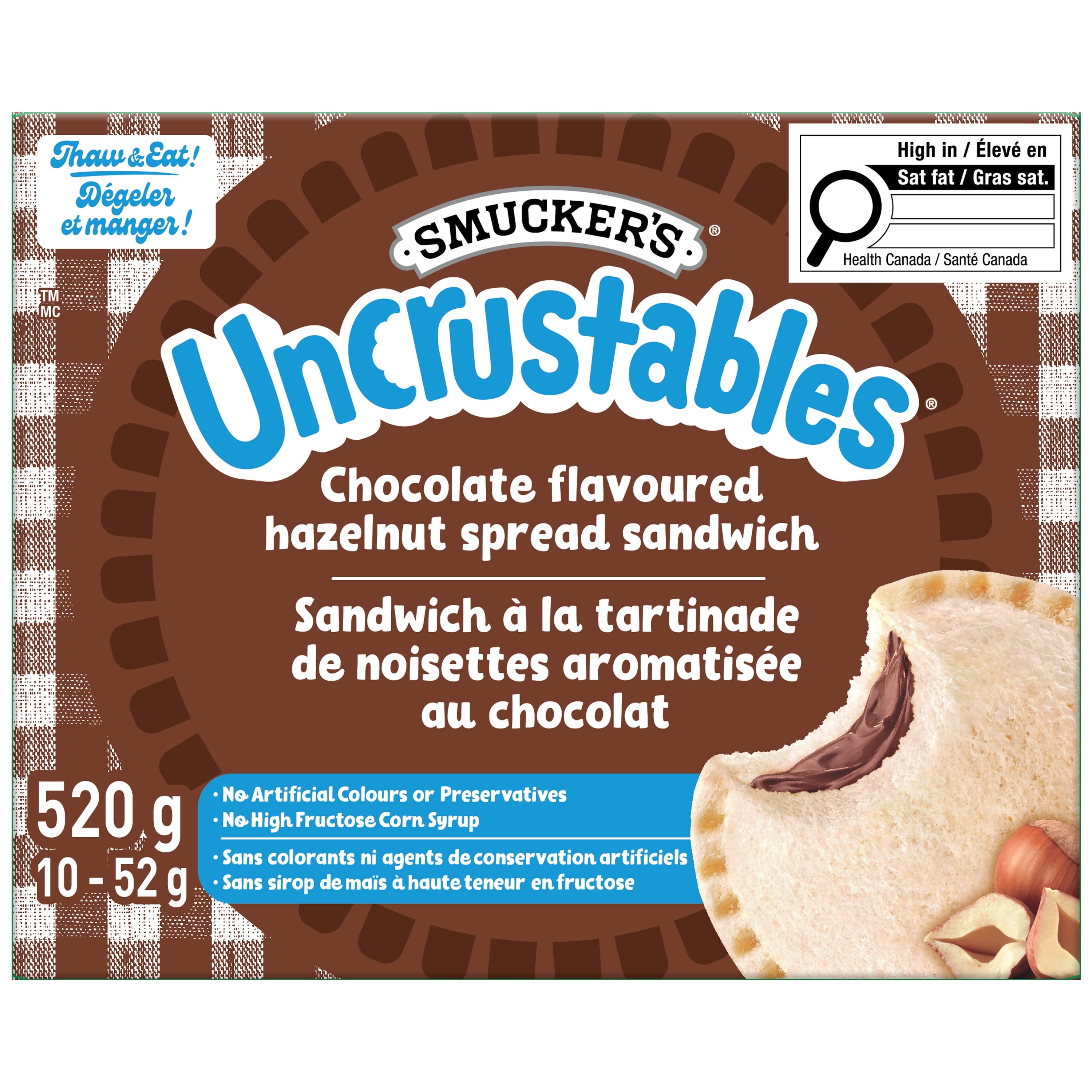 Smucker's Uncrustables Chocolate Flavoured Hazelnut Spread Sandwich, Frozen, 52g, 52g