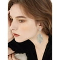 thumbnail image 2 of Rhinestone Leaf Wedding Statement Long Dangle Earrings for Women Bridal Dainty Cubic Zirconia Drop Earring Elegant Tassels Leaves Jewelry Gift Prom Dancing Party Anniversary Birthday Xmas, 2 of 11